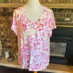 ESCAPE by HABITAT CLOTHES Floral Pink and White Women's Top. Size US XXL.